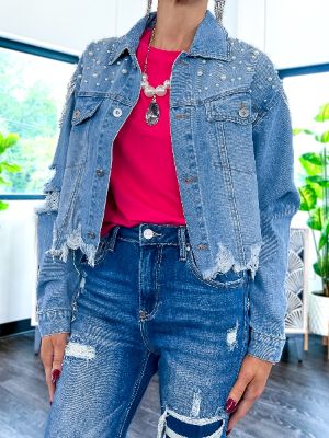Pearl Distressed Denim Jacket sold by ZZs