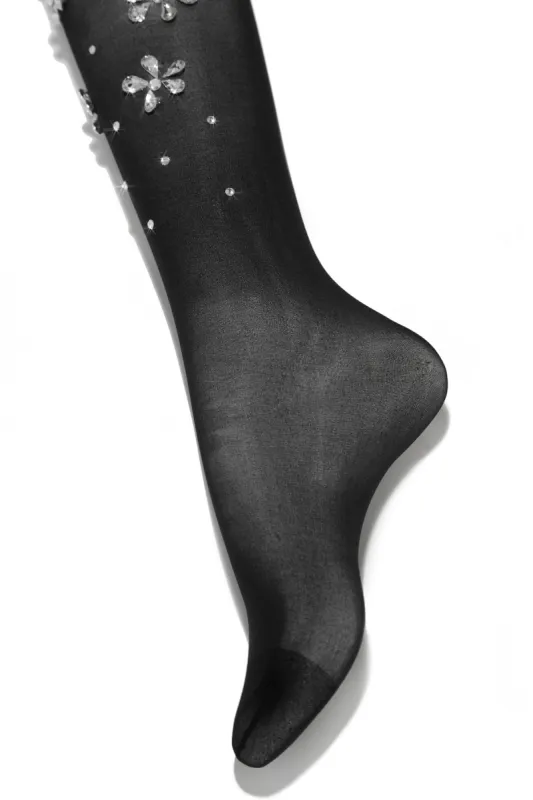 Forget Me Not Embellished Sheer Tights - Black sold by Miss Lola