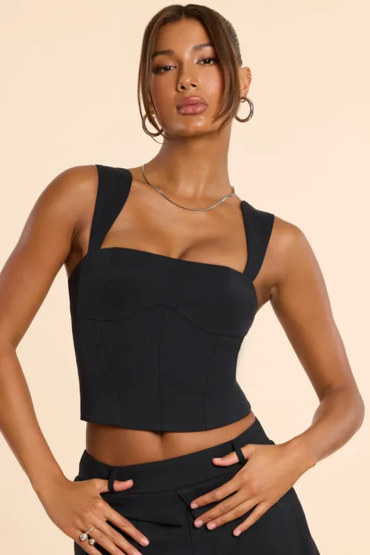 Brushed Twill Square Neck Tailored Top in Black sold by Oh Polly