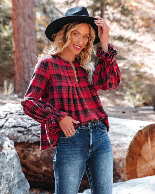 Julien Cotton Plaid Babydoll Top sold by Vici