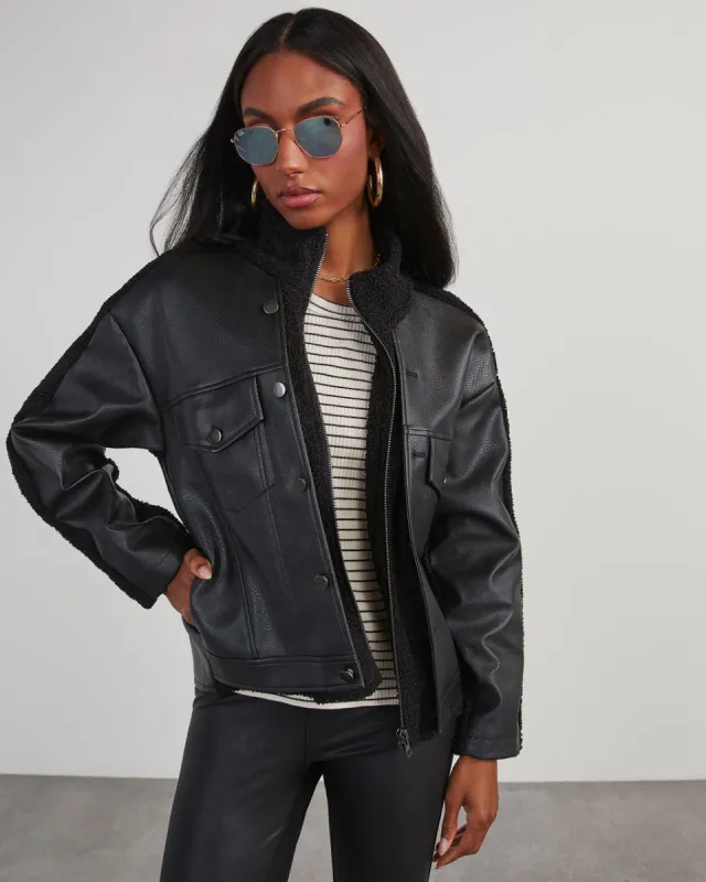 Jarrett Faux Leather Sherpa Contrast Jacket sold by Vici