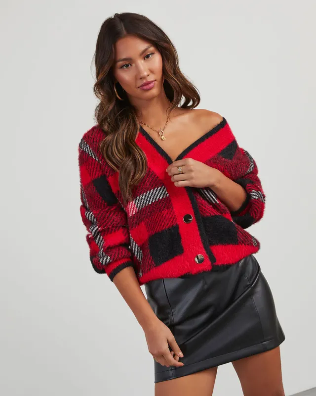 Taylor Plaid Fuzzy Knit Cardigan sold by Vici