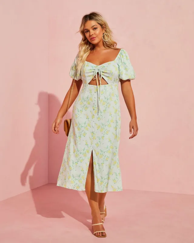 Sunset Sands Bubble Sleeve Cut Out Midi Dress sold by Vici