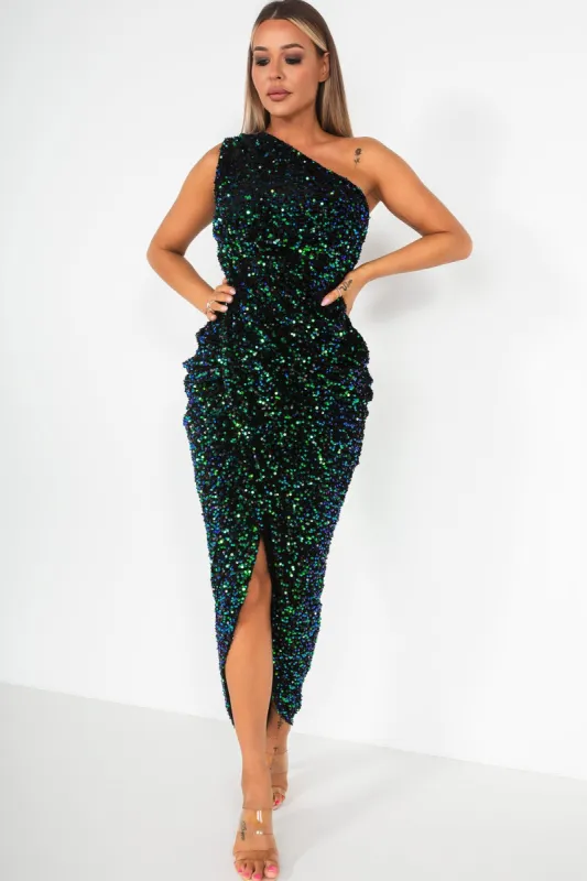 Girl In Mind Bella Green Velvet Sequin Dress | Parallel