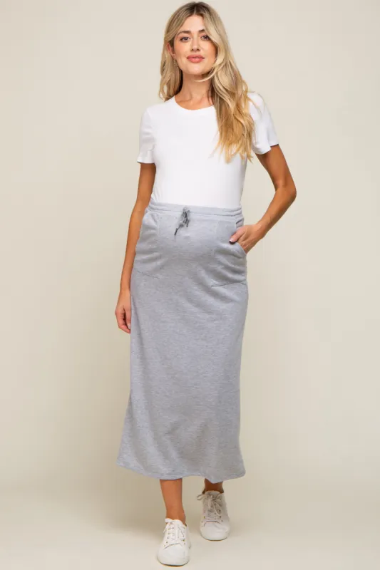 Grey Fleece Drawstring Maternity Maxi Skirt sold by Pinkblush