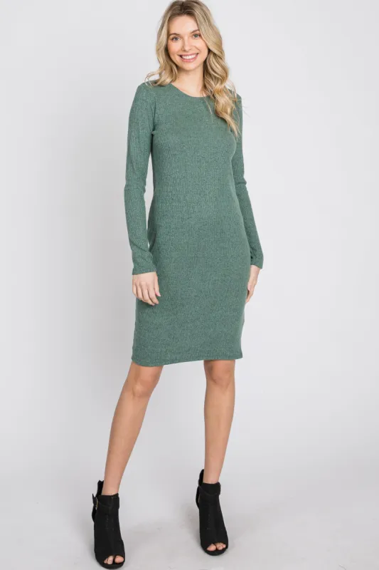Light Olive Knit Long Sleeve Dress sold by Pinkblush