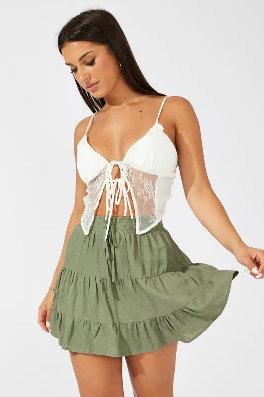 Green Skater Skirt Mini Linen Blend sold by Ally Fashion