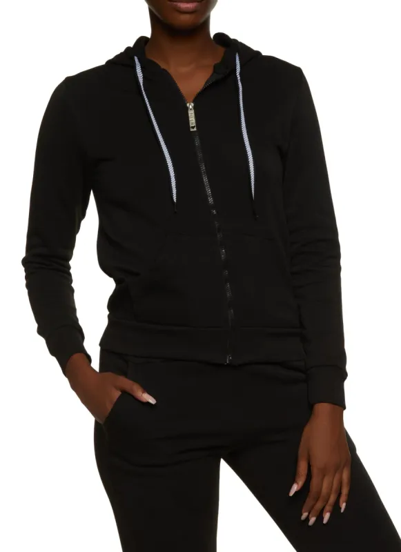 Solid Fleece Zip Front Hooded Sweatshirt sold by Rainbow