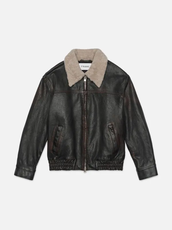 Shearling Collar Leather Jacket -- Black sold by Frame Denim