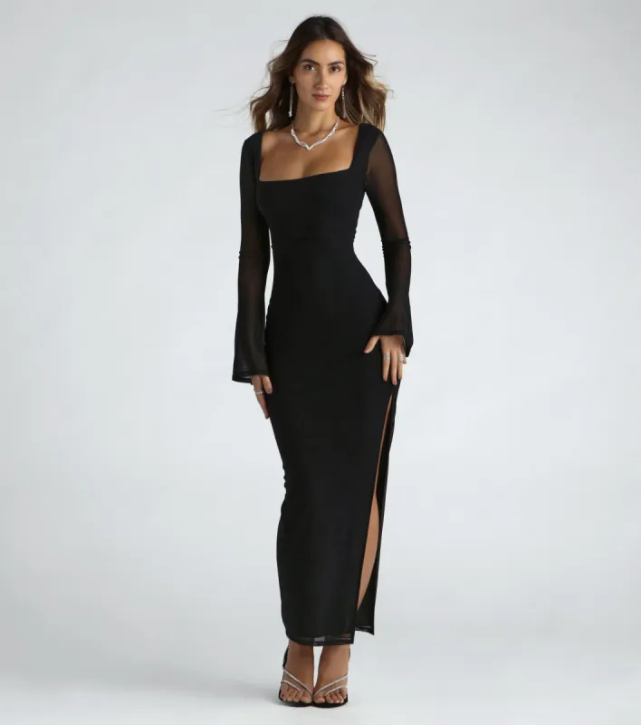 Becka Formal Mesh High Slit Long Dress sold by Windsor