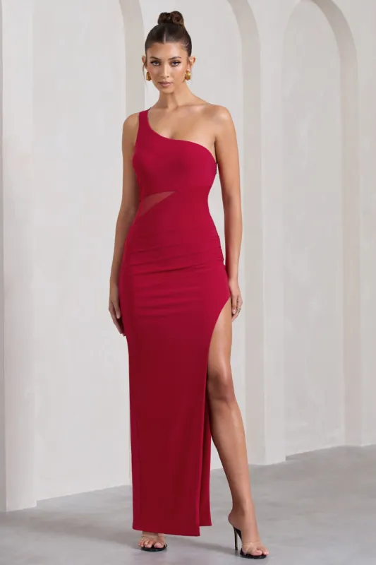 My Night | Red One Shoulder Sleeveless Cut-Out Split Maxi Dress sold by Club L London