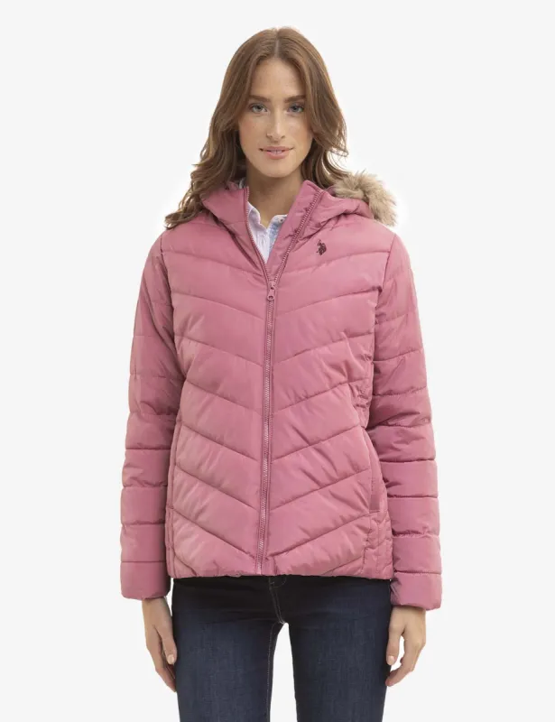 COZY FAUX FUR HOOEDED PUFFER JACKET sold by U.S. Polo Assn.