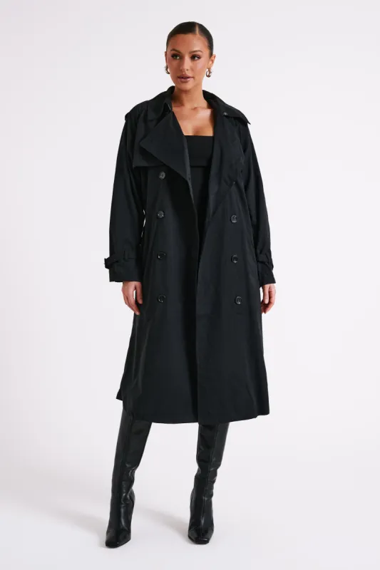 Channing Trench Coat With Belt - Black sold by Meshki