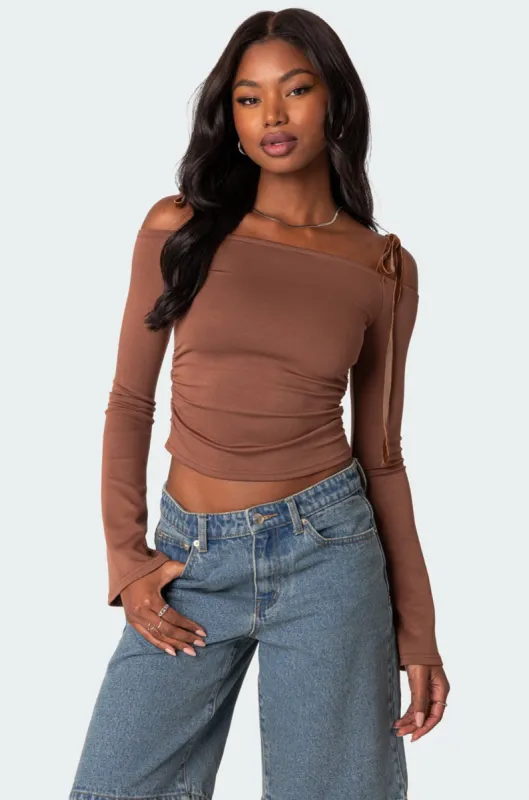Velvet Tie Off Shoulder Top sold by Edikted