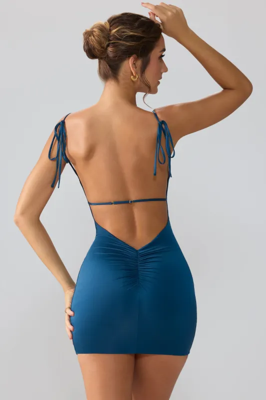 Slinky Jersey Open Back Mini Dress in Midnight Blue sold by Oh Polly