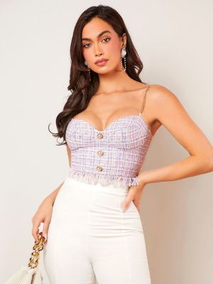 shein privé raw trim button front chain detail tweed cami top sold by SHEIN