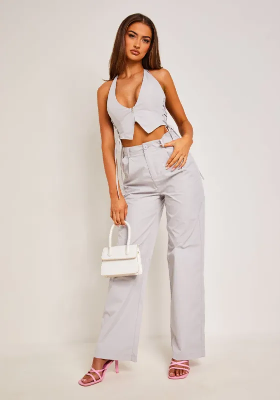 Yasmin Light Grey Straight Leg Trousers sold by Missy Empire