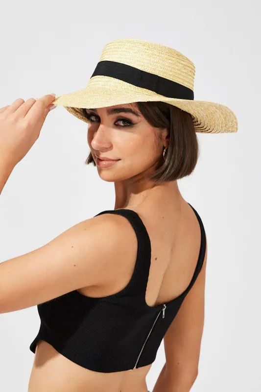 Beige Wide Brim Straw Hat sold by Ally Fashion