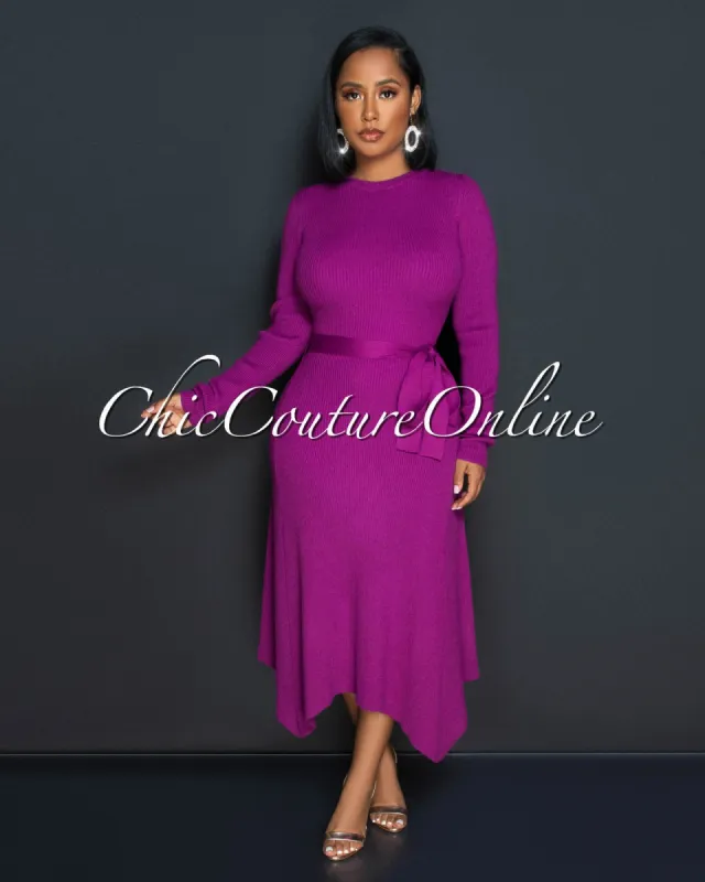 Kellen Magenta Long Sleeves Knit Maxi Dress sold by Chic Couture