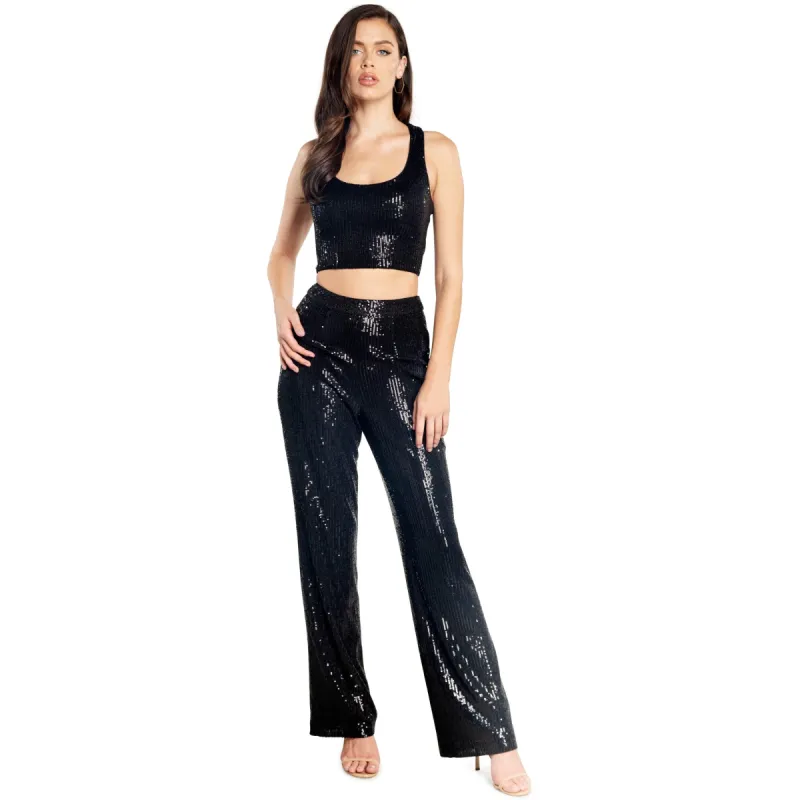 Sequin Wide Leg Pant sold by Dress the Population