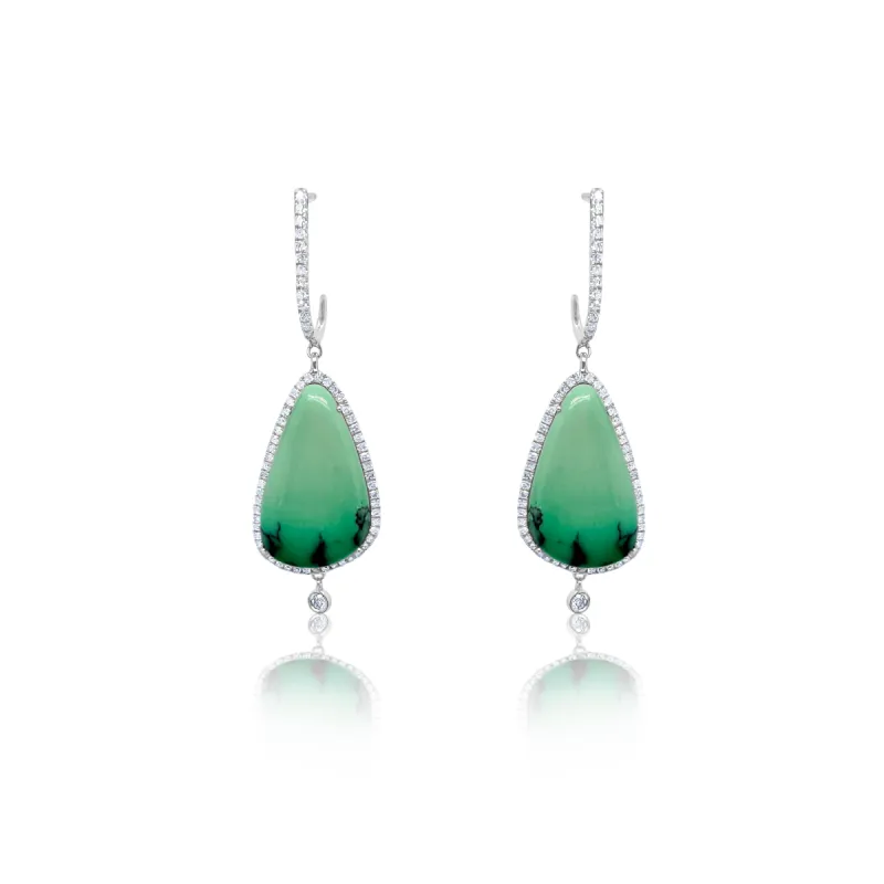 White Gold Green Turquoise and Diamond Earrings sold by Meira T