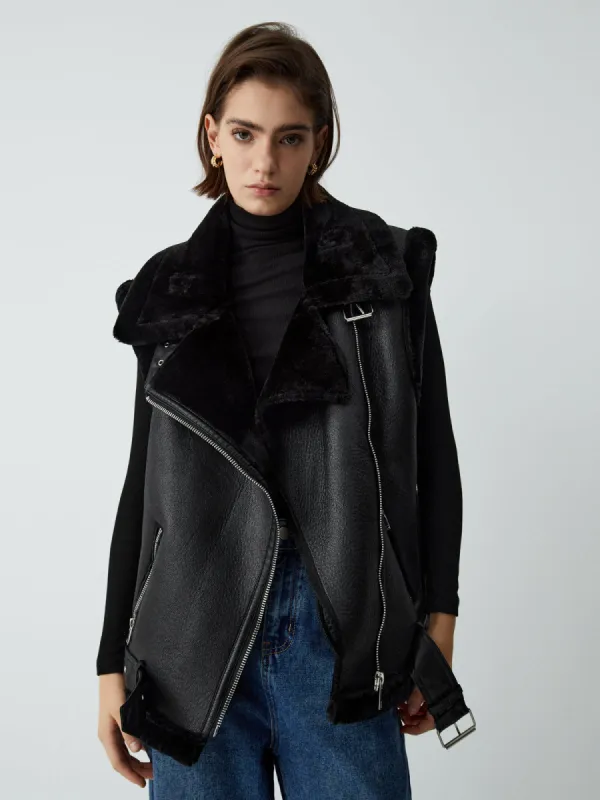 Faux Fur Leather Vest sold by COMMENSE