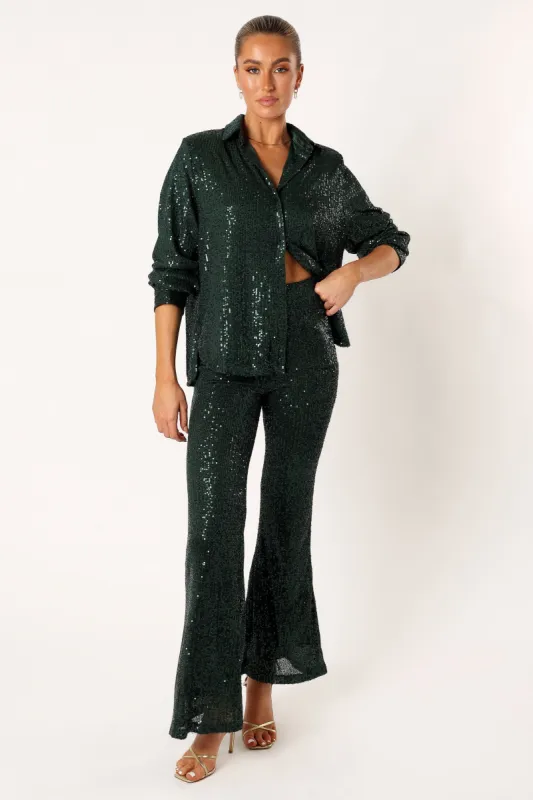 Darcy Sequin Two Piece Pant Set - Hunter Green sold by Petal & Pup