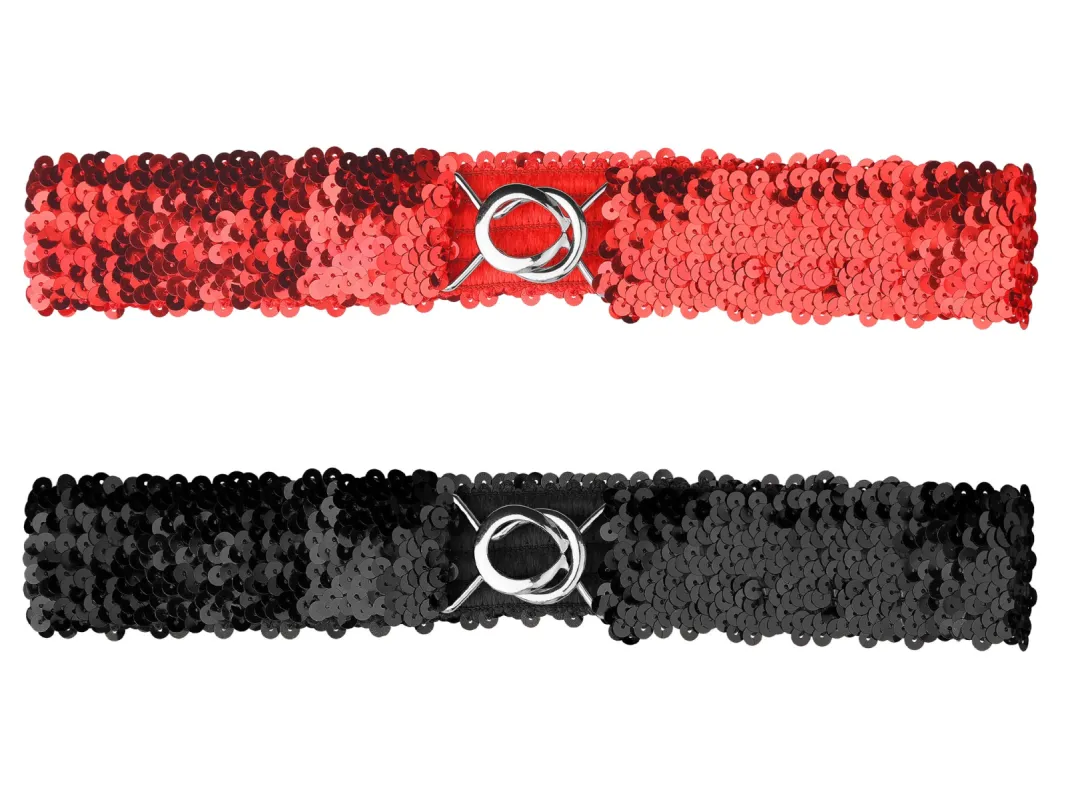 Womens Glitter Skinny Stretchy Waist Belts Sequins Decor Slim Elastic Belts 2PCS sold by Allegra K
