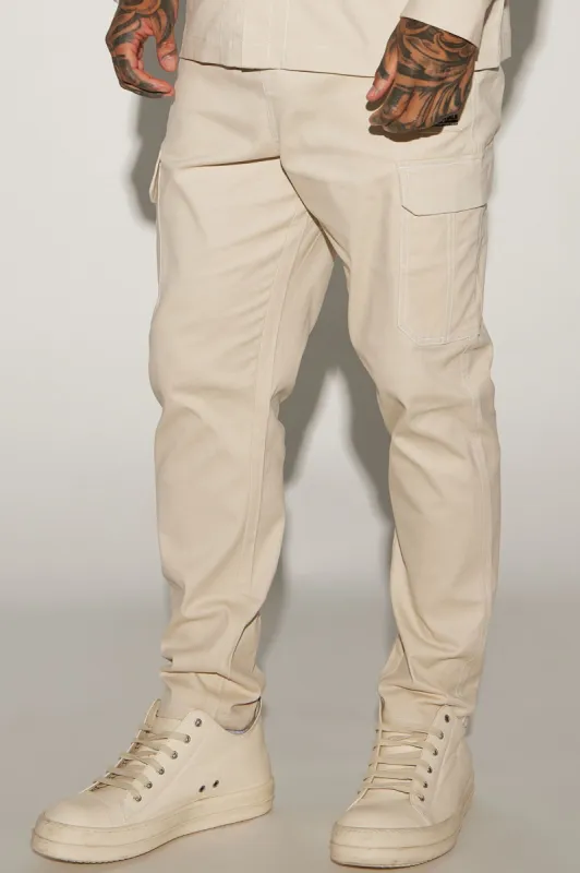 Rocky Contrast Stitch Cargo Pants - Tan sold by Fashion Nova