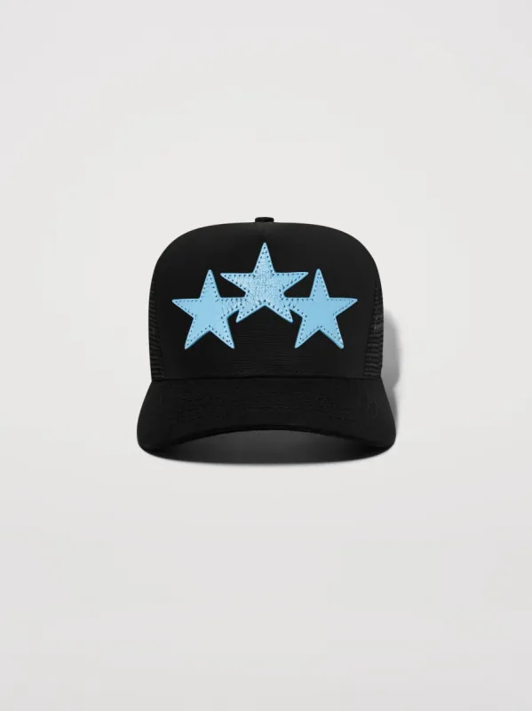 THREE STAR TRUCKER - BLACK_CAROLINA BLUE sold by AMIRI