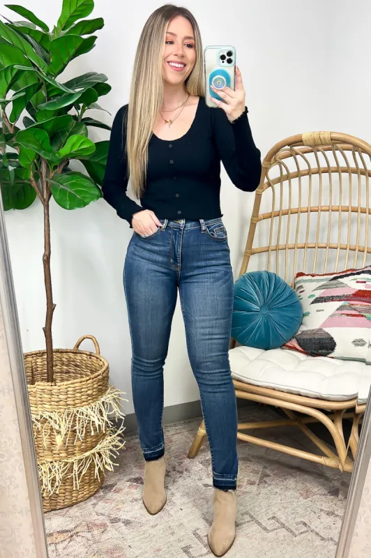 Kiersey High Waist Side Slit Released Hem Skinny Jeans - Judy Blue - FINAL SALE sold by Madison + Mallory