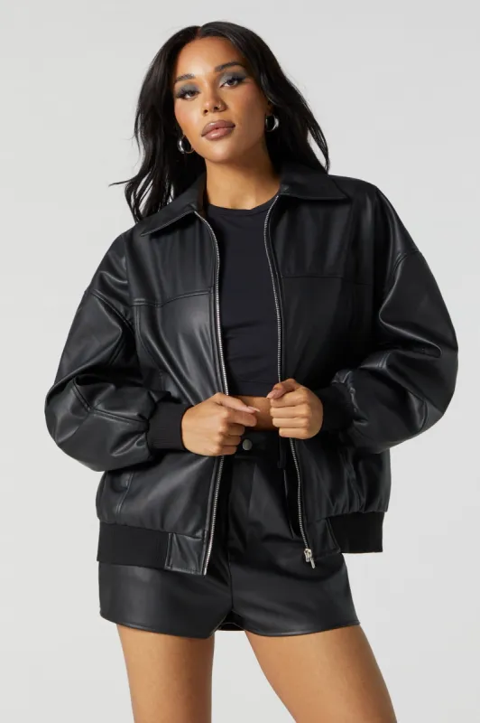 Faux Leather Oversized Bomber Jacket sold by Urban Planet