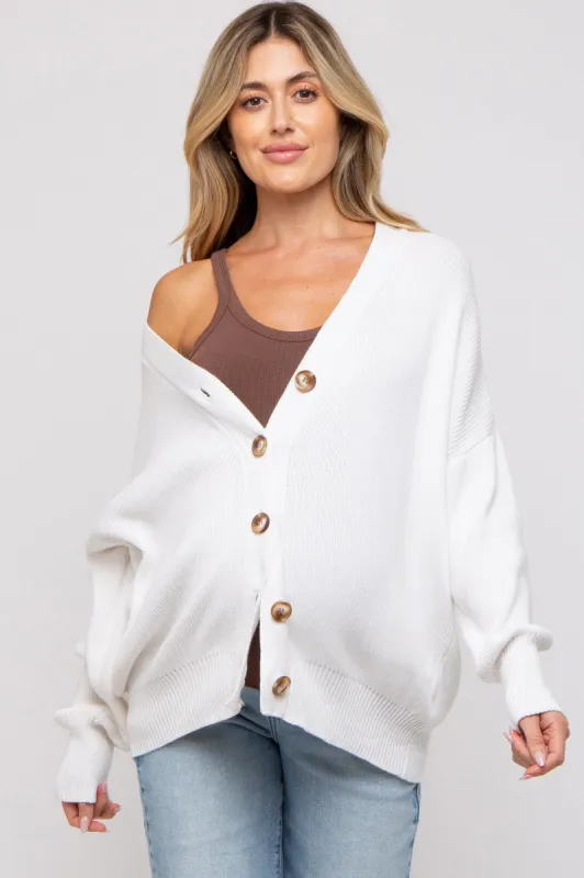 White Basic Ribbed Maternity Cardigan Sweater sold by Pinkblush