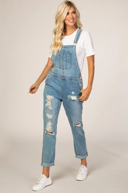 Light Wash Distressed Denim Overalls sold by Pinkblush