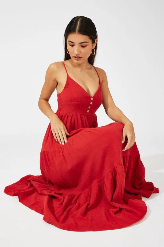 Red Maxi Dress Sleeveless V-Neck sold by Ally Fashion