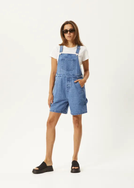 AFENDS Womens Lewi - Short Overalls - Worn Blue sold by Afends