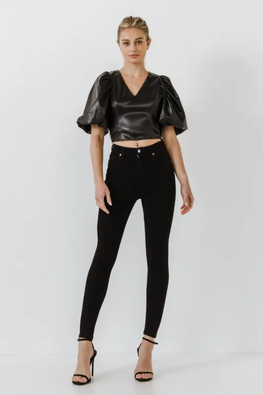 Pu Puff Sleeve Top sold by Endless Rose