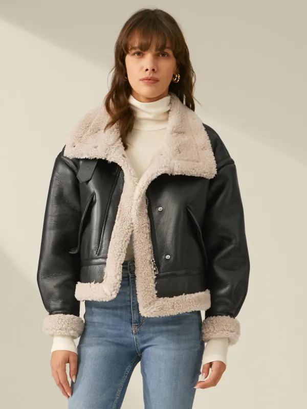 Sherpa Lined Shearling Leather Flight Jacket sold by COMMENSE