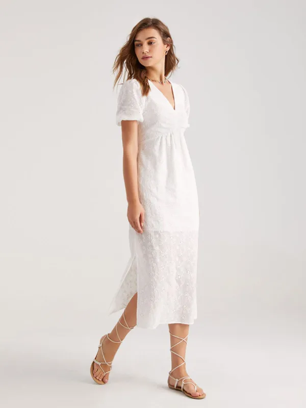 Short Puff Sleeve Eyelet M Dress sold by COMMENSE