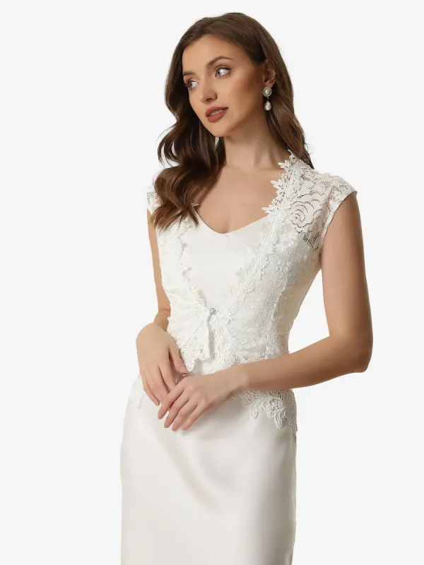 Floral Lace Shrug Wedding Guest Cap Sleeve Formal Sheer Bolero Cardigan sold by Allegra K