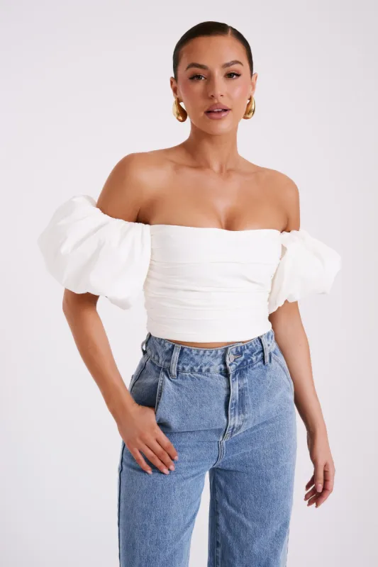 Elidy Princess Sleeve Cotton Top - White sold by Meshki