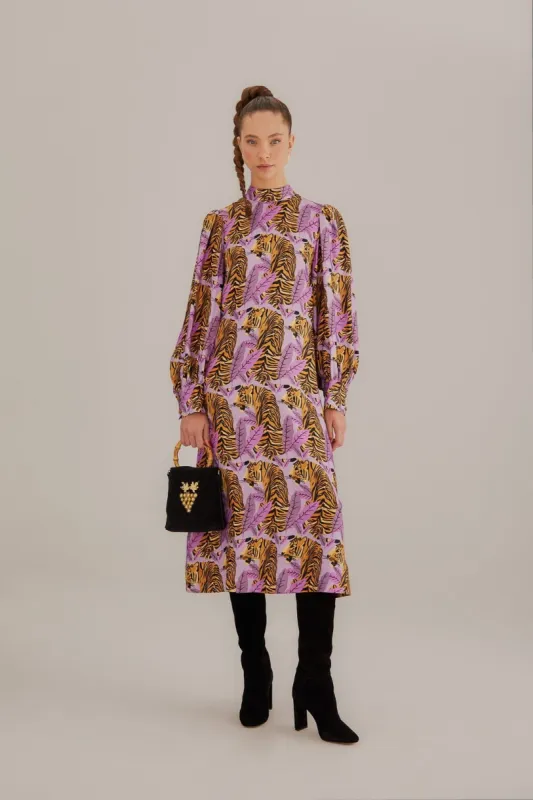 Lavender Tiger Leaves Midi Dress sold by FARM Rio