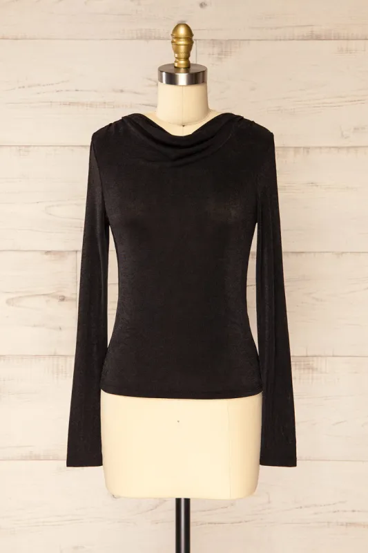 Kotidien | Black Sheer Top w/ Cowl Neckline sold by Boutique 1861