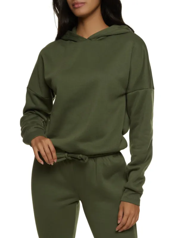 Drop Shoulder Drawstring Hem Pullover Hoodie sold by Rainbow
