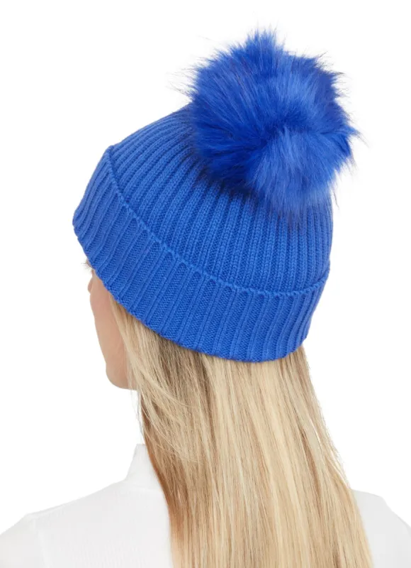 Rib Knit Faux Fur Pom Pom Beanie sold by Rainbow