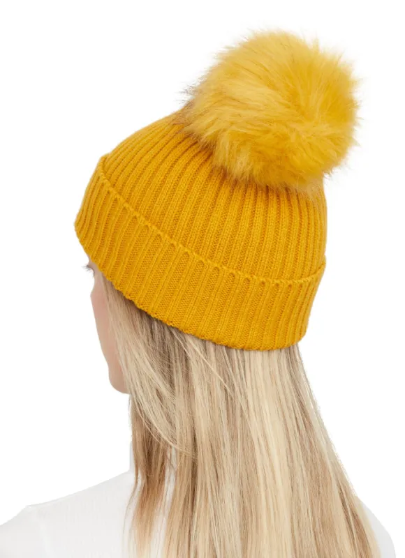 Rib Knit Faux Fur Pom Pom Beanie sold by Rainbow