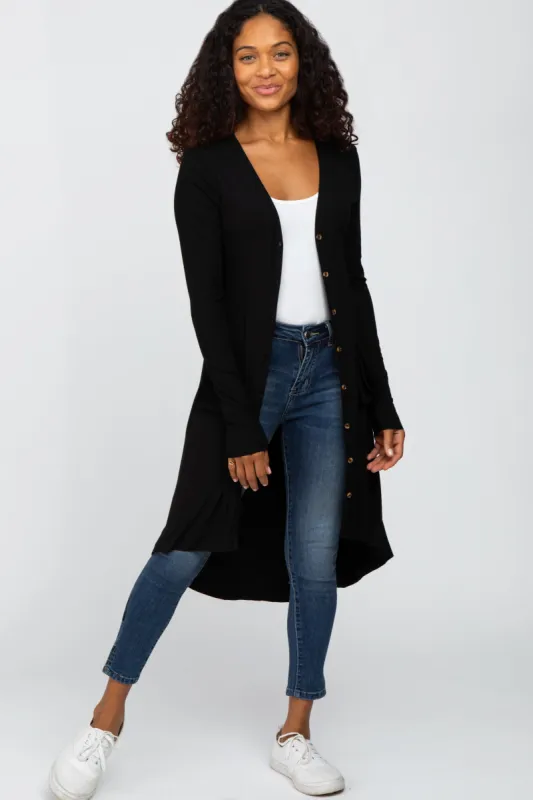 Black Button Front Knit Cardigan sold by Pinkblush