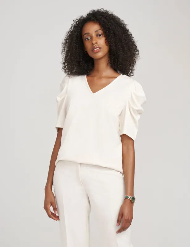 Pleat Sleeve V-Neck Top- Sale sold by Anne Klein