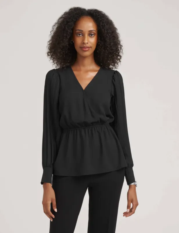 Pleated Sleeve V-Neck Blouse- Sale sold by Anne Klein