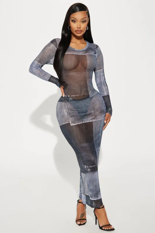 Marissa Mesh Maxi Dress - Blue sold by Fashion Nova